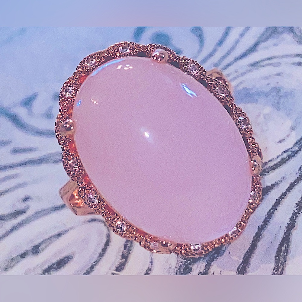 Unmarked Rose Gold Necklace/Ring Set in Glamour Pink Gold Fill-Artificial Quartz - Picture 7 of 16